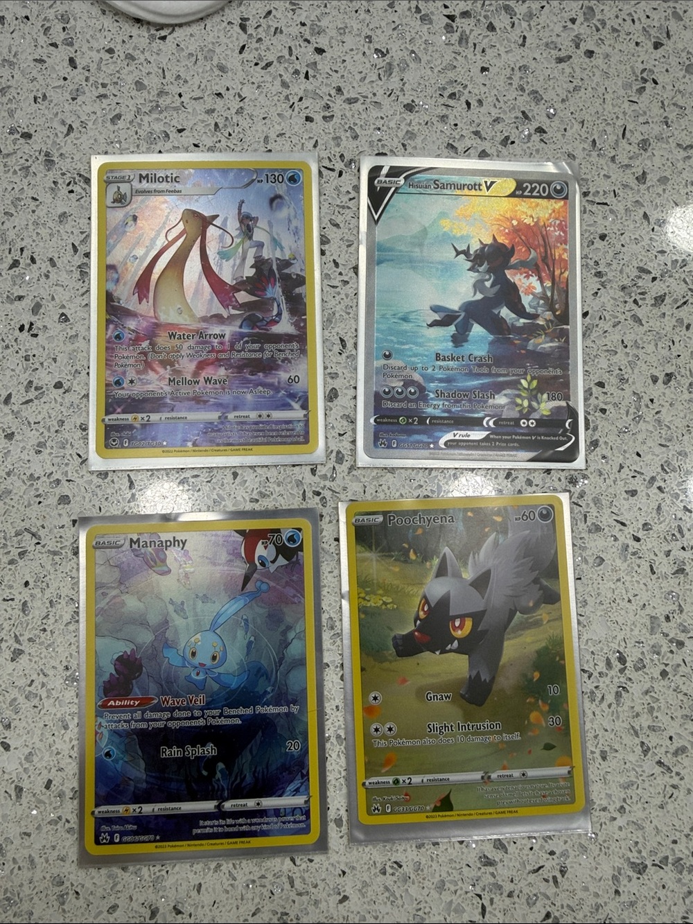 Hisuian Samurott Holo,Poochyena holo,Milotic holo,Manaphy holo POKEMON card pack